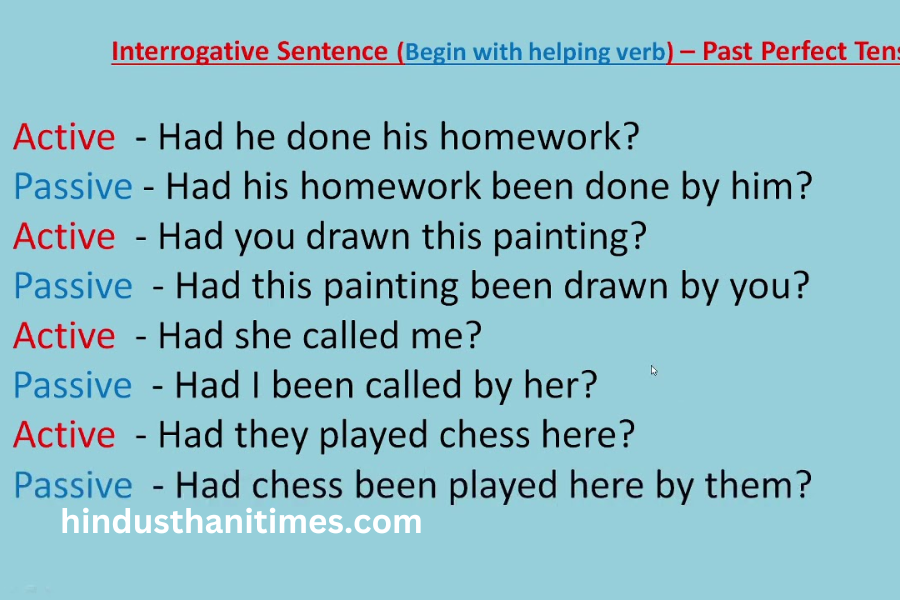 Past Perfect Tense Active and Passive Voice Examples
